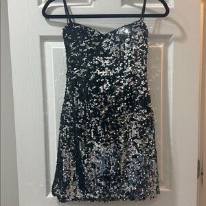 As U Wish Black and Silver Sequin Dress